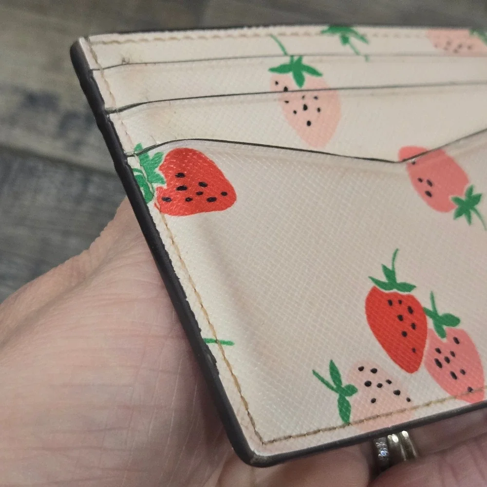Kate Spade New York Staci Wild Strawberry Print Leather Card Holder Wallet